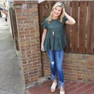 Green Short Sleeve Ruffle Top 