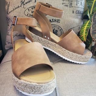Tan shoe with wedge. Perfect for any event!  